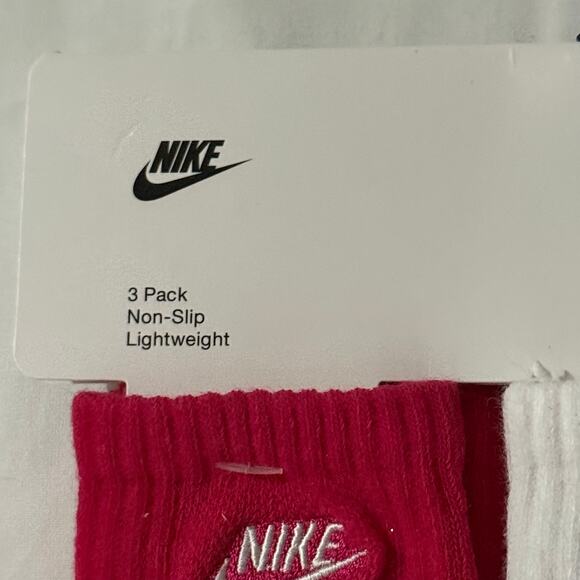 Nike Baby 3 Pk Pink White Grey Ankle No Slip Embroidery Logo Sock Set Sz 12-24 M - Picture 3 of 7